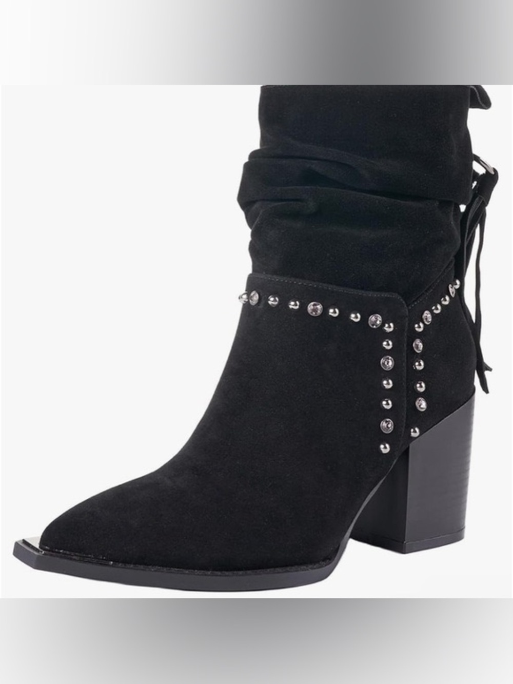 Venus | Black Studded Suede Mid-Heel Cowboy Ankle Boots | 6.5